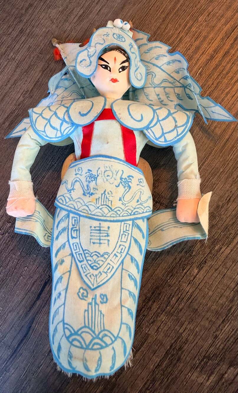 Vintage Chinese Peking Opera Fabric Doll Warrior Figure